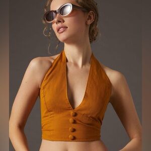 Anthropologie Mustard Halter Top